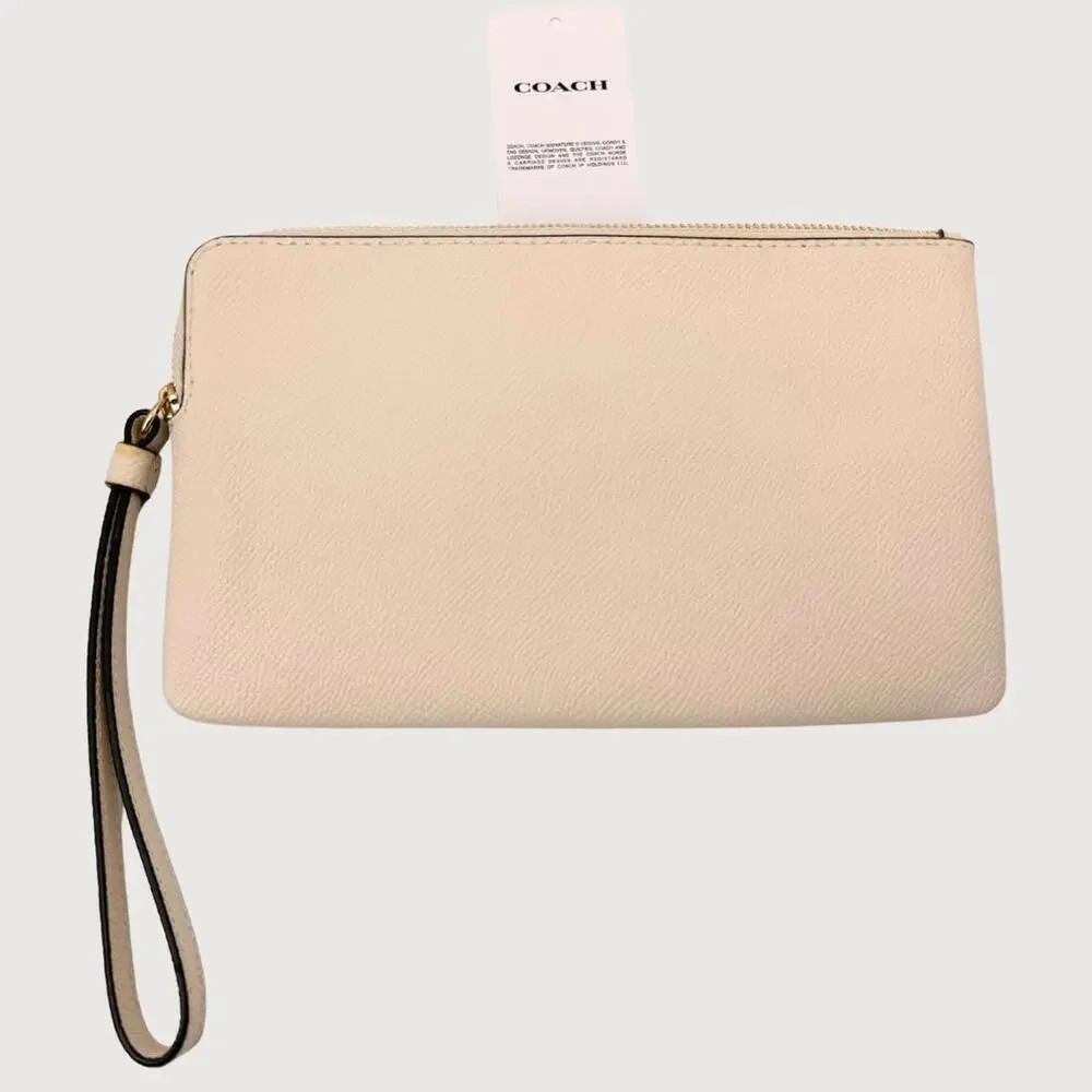 Coach Large Corner Zip Wristlet Cream Pebbled Leather NWT